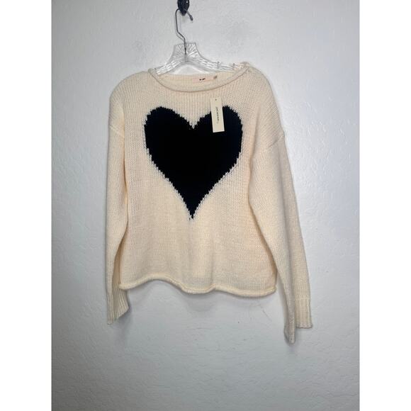 Franchescas  New Black Heart Sweater Size Small Crew Neck Cream - Picture 1 of 3